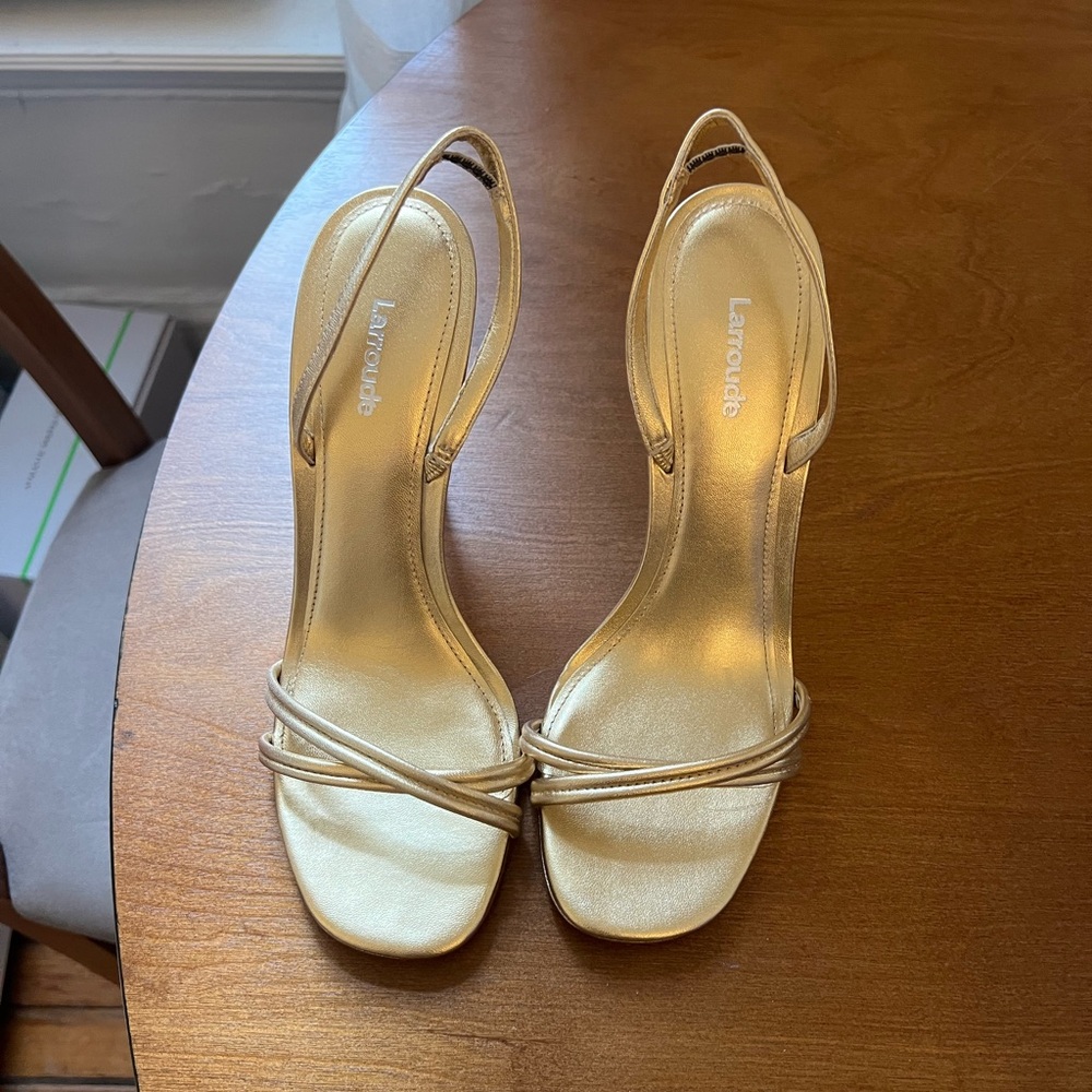 Larroudé Annie Gold Metallic Leather Sandal